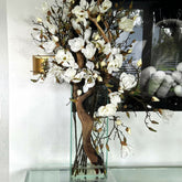 Weiße Magnolien-Vase im 20 Zoll hohen modernen Zuhause